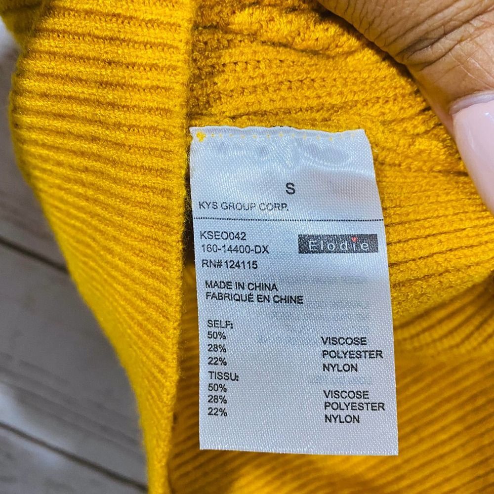 Elodie Women's pullover Sweater Size S Yellow Ribbed Long Sleeve - Picture 4 of 5
